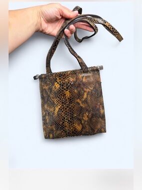 Vintage Nicoli Snake-Print Leather Bag in Brown